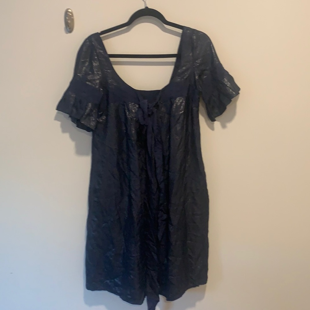 Iridescent navy dress with wonderful detail.